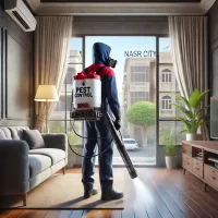 أفضل شركة مكافحة حشرات فى مدينة نصر 01060662760 بخصم 50% 7 DALL·E 2025 11 17 10.56.19 A pest control technician working inside a home in Nasr City. The technician is wearing a professional uniform in navy blue and red holding a fogging
