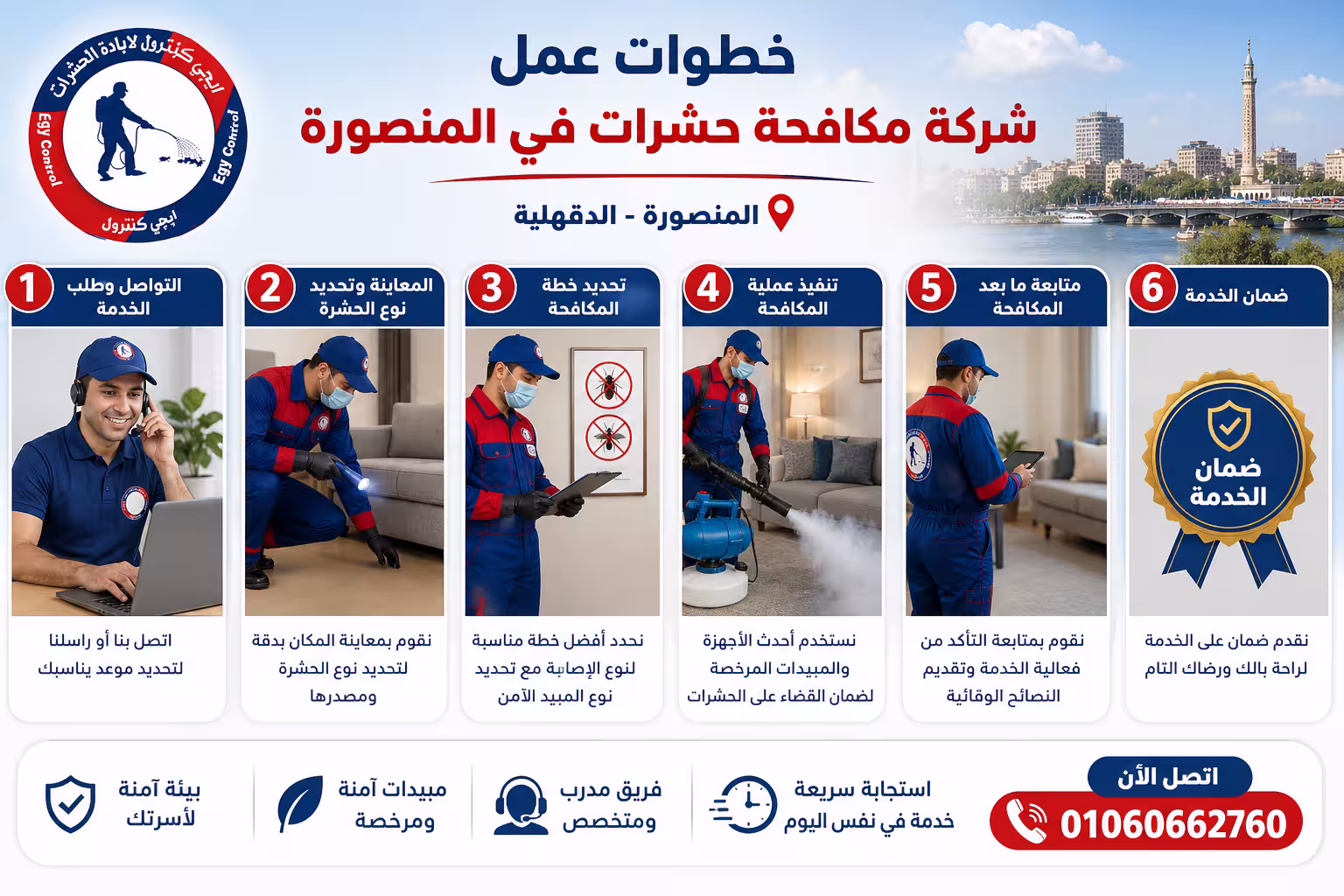 خطوات عمل شركة مكافحة حشرات في المنصورة