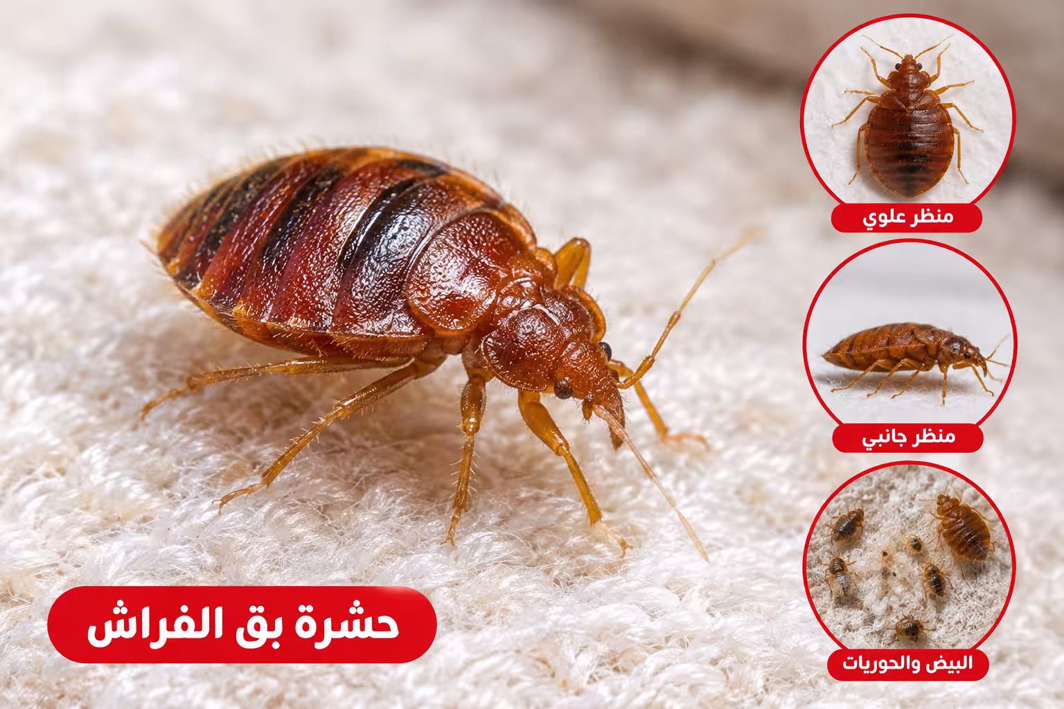 شركة مكافحة بق الفراش في 6 أكتوبر 01060662760 خصم 50% 2 شكل بق الفراش وأماكن اختبائه في المنازل والفنادق في 6 أكتوبر